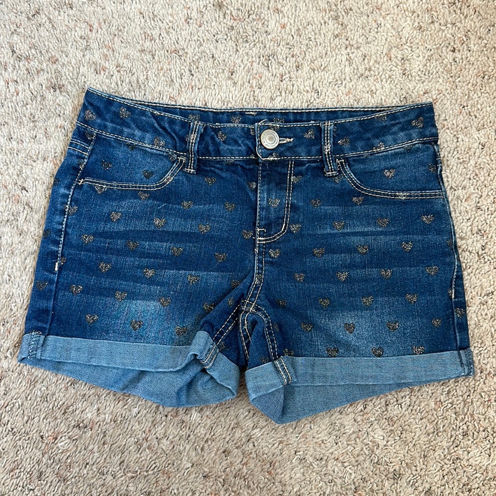 GIRLS SO blue Jean shorts with hearts size 14